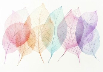 Wall Mural - Delicate translucent leaves in soft pastel colors arranged in a beautiful pattern on a light background