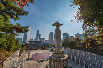 Sticker - Seoul South Korea city skyline at Bongeunsa Temple in autumn