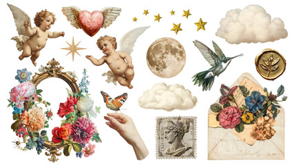png vintage collage element set, transparent background