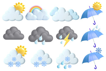 Wall Mural - png 3d weather element set, transparent background