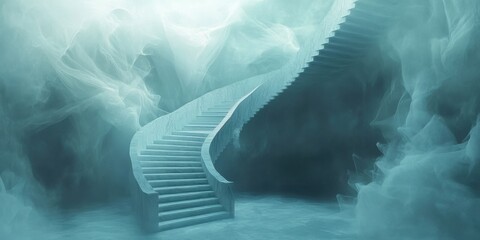 Poster - A Stairway Ascending Through Mist and Fog