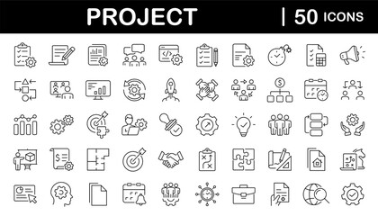 management set of web icons in linear style. project management icons for web and mobile app. busine