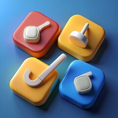 Wall Mural - Colorful square buttons with 3D white icons.