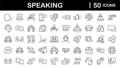 speaking set of web icons in line style. communication icons for web and mobile app. containing peop