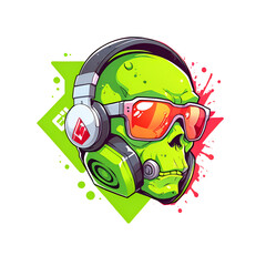 Canvas Print - Green Skull With Headphones and Sunglasses