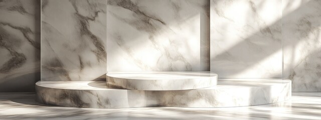 Poster - Marble stone showcase featuring platforms for product advertising and presentations 3D rendering of a marble podium stage