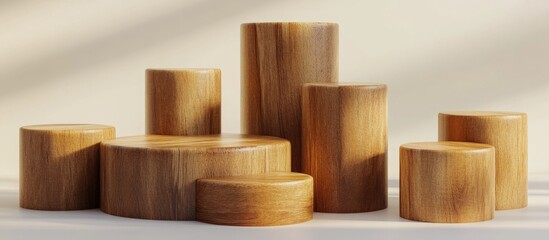 Poster - Wooden Cylinder Shaped Product Display Stand 3D Rendered