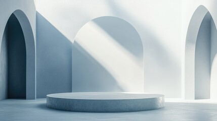Poster - Minimalist abstract backdrop with a pedestal 3D illustration and rendering