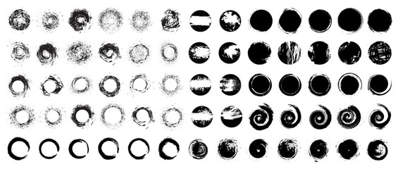 Ink circle collection. Set of black paintbrush circle design elements. Grunge circle collection