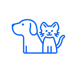 Poster - Dog and cat minimalist linear outline blue icon isolated on white background. Home pets, 