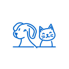 Poster - Dog and cat minimalist linear outline blue icon isolated on white background. Home pets, 