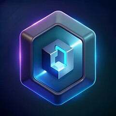 A futuristic 3D icon representing a logout button. rendered with vibrant blue and purple neon lights. perfect for modern interfaces and UI design.