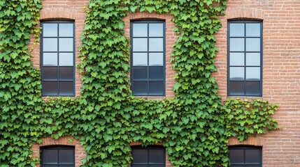 Rustic old brick warehouse exterior with ivy-covered walls, blending industrial history with natural growth