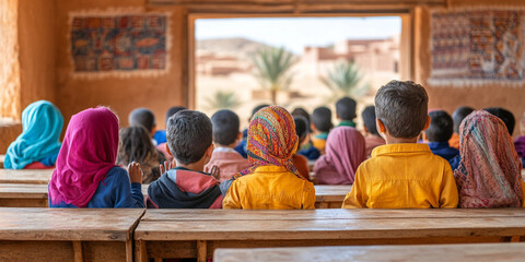 Children in a rural classroom in Morocco, symbolizing education and childhood in remote communities