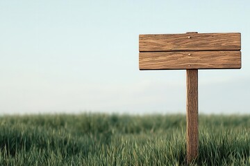 Blank wooden signpost standing in a grassy field, waiting for custom text, wooden signpost blank, outdoor signage