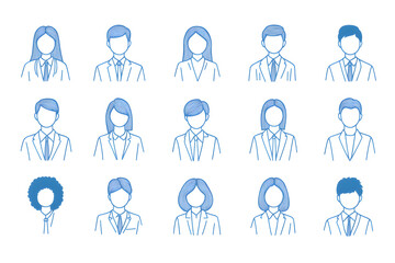 Aufkleber - Avatar people silhouette blue line art icon collection isolated on white background