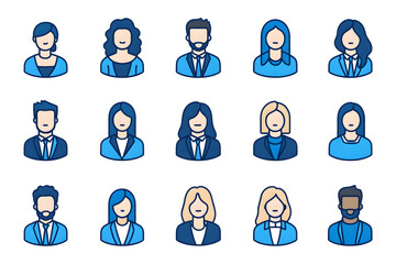 Aufkleber - Avatar people silhouette blue line art icon collection isolated on white background