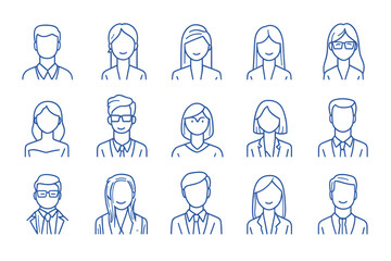 Aufkleber - Avatar people silhouette blue line art icon collection isolated on white background