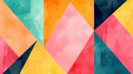 Canvas Print - watercolor geometric abstraction, vibrant abstract shapes blend seamlessly, showcasing a unique inte