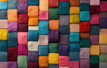 Colorful felt squares arranged in a vibrant patchwork pattern for crafting