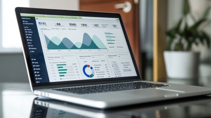 Modern laptop displaying colorful website traffic and SEO charts,