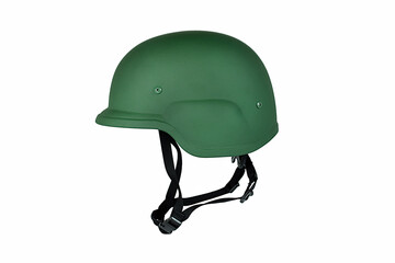 Green details military helmet a white background