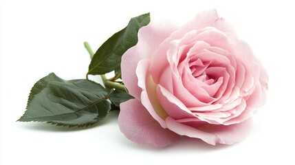 Wall Mural - Beautiful pink rose, isolated on a white background, showcasing its perfect bloom and gentle color.