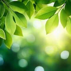 Sunlit green foliage with bokeh background.