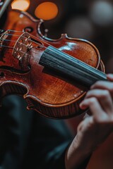 Close-Up of Violin Playing in Soft Lighting