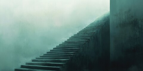 Poster - A Winding Staircase Ascending into Misty Green Ambiance