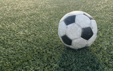 Wall Mural - top view of football on green field, soccer ball on grass