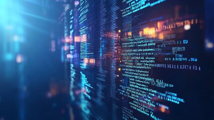 3d rendering of abstract network with random programming code, futuristic technology, cyber space, digital connectivity, and futuristic technology (3D render)