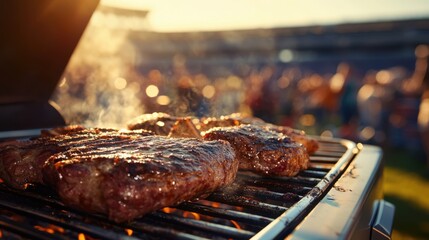 Professional stock image of steaks on a barbecue,