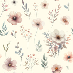 Wall Mural - Vector floral seamless pattern with wild flowers, herbs and grasses.