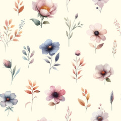 Wall Mural - Vector floral seamless pattern with wild flowers, herbs and grasses.