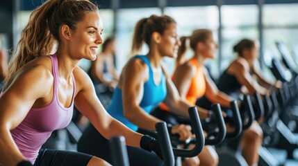 Wall Mural - Energizing Group Fitness Class in Modern Gym Setting