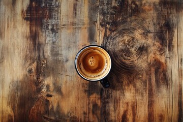 Steamy Morning Coffee on Wooden Table - A Close-Up View of Fresh Hot Beverage