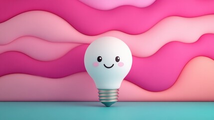 Wall Mural - a cheerful light bulb stands against a colorful wave backdrop, symbolizing creativity and inspiratio