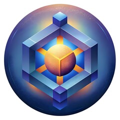 Wall Mural - A visually captivating 3D icon featuring a golden cube expanding within a blue cube. representing growth. expansion. and potential.