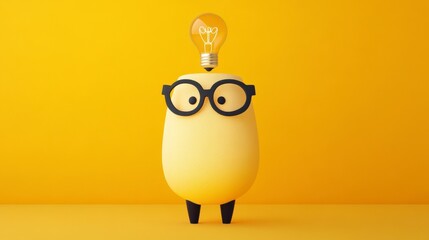 Wall Mural - a cheerful character with glasses and a glowing light bulb, symbolizing creativity and innovation ag