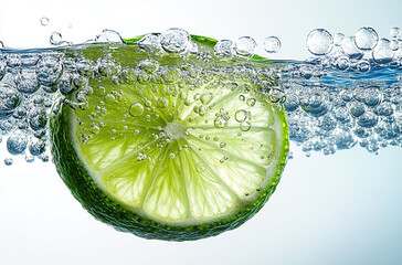 Canvas Print - Close up shot of sliced lime in water