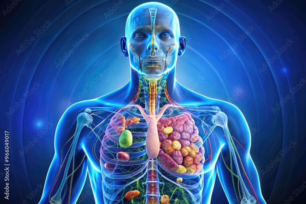 An Anatomical Diagram Of The Endocrine System, Featuring Detailed ...