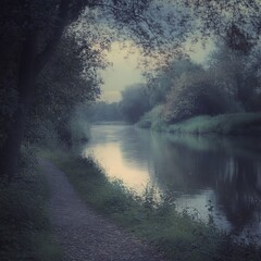 Canvas Print - Serene River Path Through Tranquil Forest.