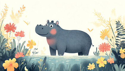 Cute hippopotamus in pond. Generative ai.