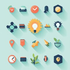 Canvas Print - Set of flat design icons with long shadows.