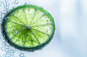 Canvas Print - Close up shot of sliced lime in water