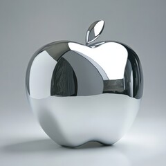 Wall Mural - Shiny chrome apple shaped object on white background.