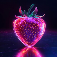 Canvas Print - Shiny Red Strawberry with Neon Glow.