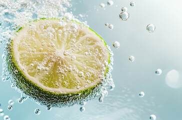 Canvas Print - Close up shot of sliced lime in water