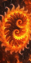 Dynamic Fire Spiral: A Fiery Abstract Fractal Design in Orange and Red Tones